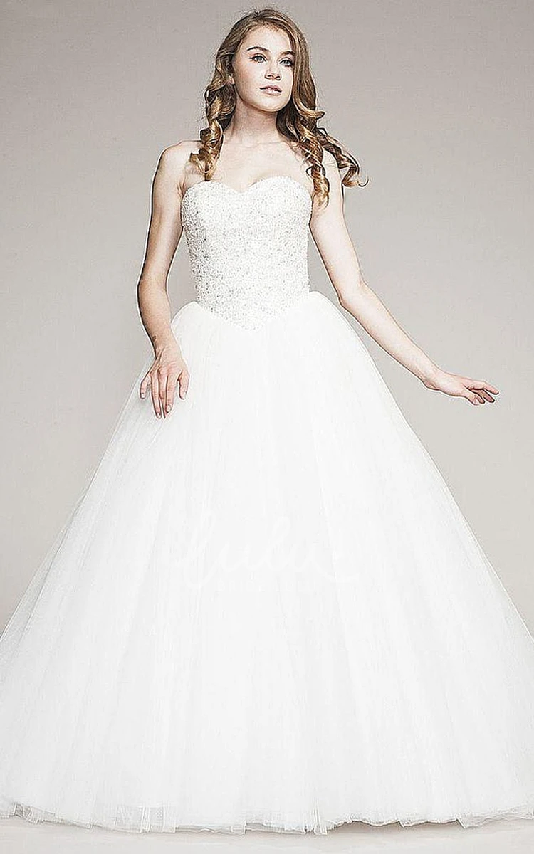 Tulle Wedding Dress with Cap Sleeves Ball Gown Style with Beading and Corset Back