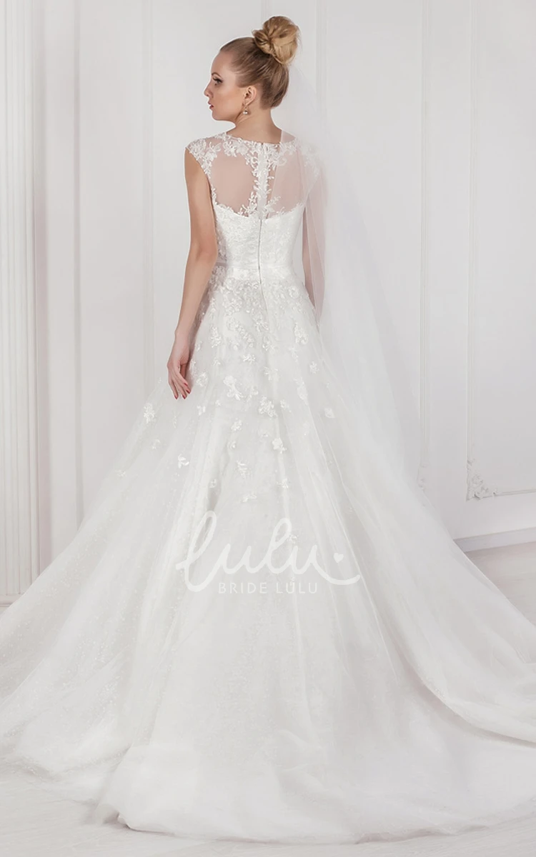 Appliqued Tulle A-Line Wedding Dress with Illusion Back