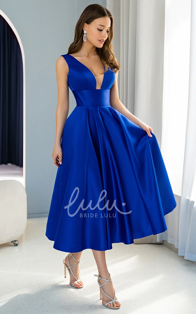 Plunging Neck Satin A-line Prom Dress with Ruching Sexy & Flowy
