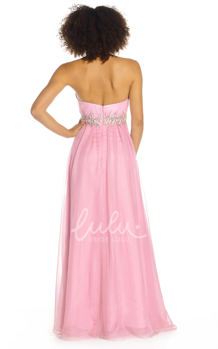 A-Line Long Sweetheart Ruched Prom Dress with Jewellery Waist Flowy Dress