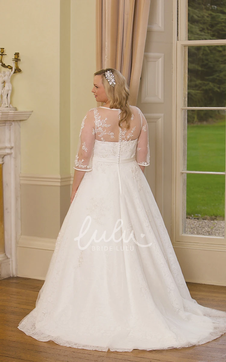 Plus Size A-Line Lace Wedding Dress with Illusion Sleeves