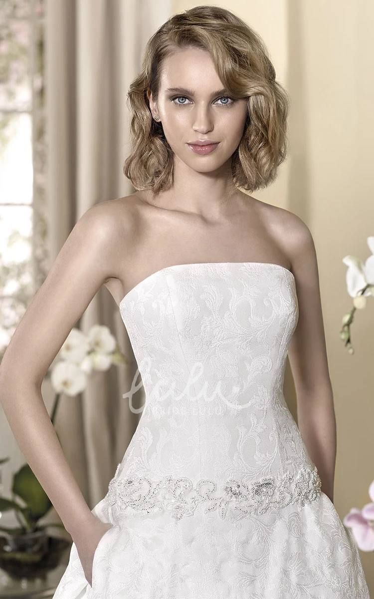 Jeweled Strapless Sleeveless Ball Gown Wedding Dress with Floor-Length