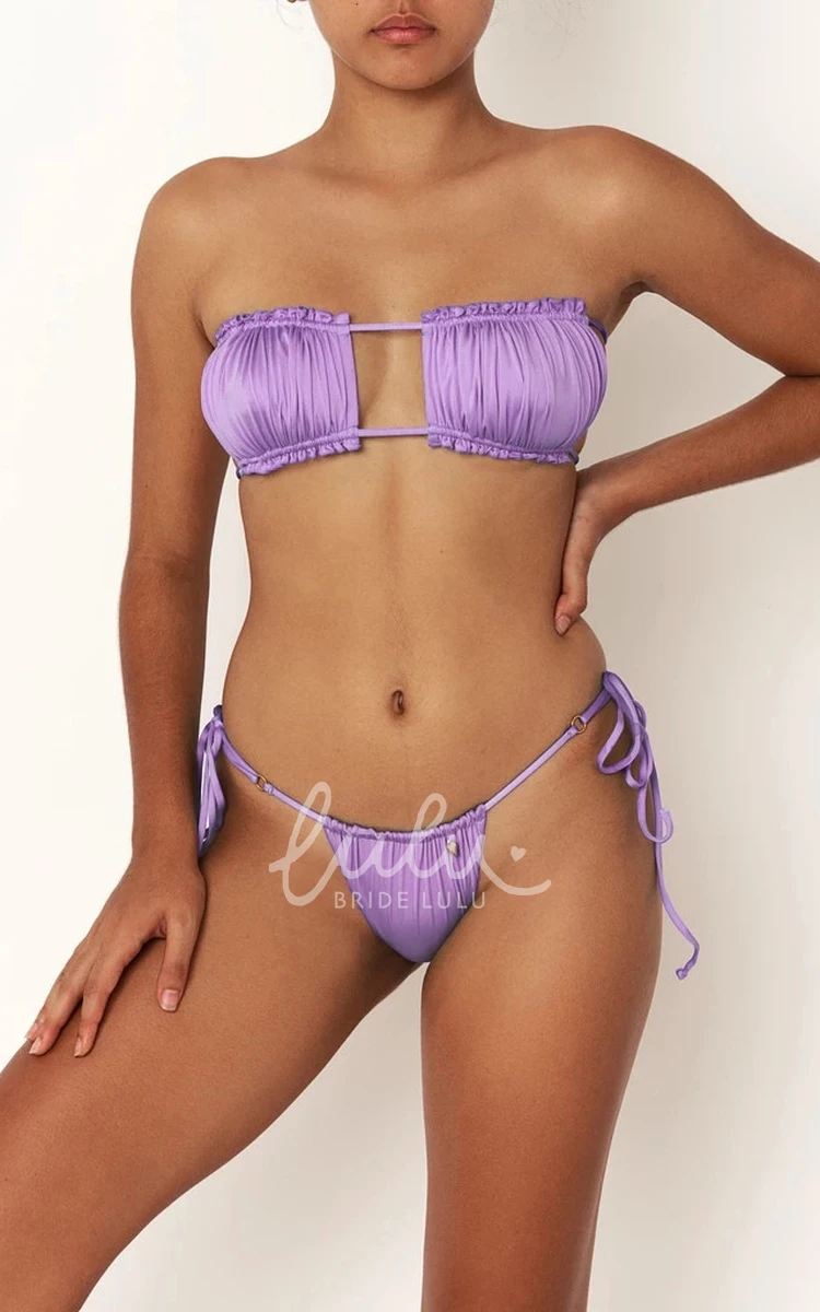 Plain Halter Tie Side Ruched Bikini Set