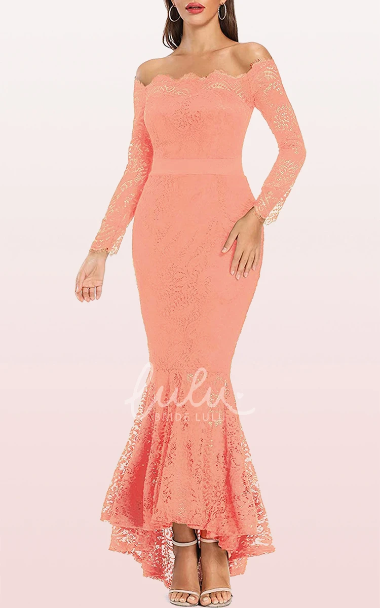 Long Sleeve Mermaid Prom Dress with Off-the-shoulder Lace Elegant Evening Gown