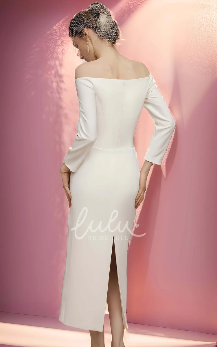 Solid Elegant Sheath Long Sleeve Off-the-shoulderWedding Dress Simple Sexy Split Back Strapless Petite Ankle-length Backless Reception Bridal Gown