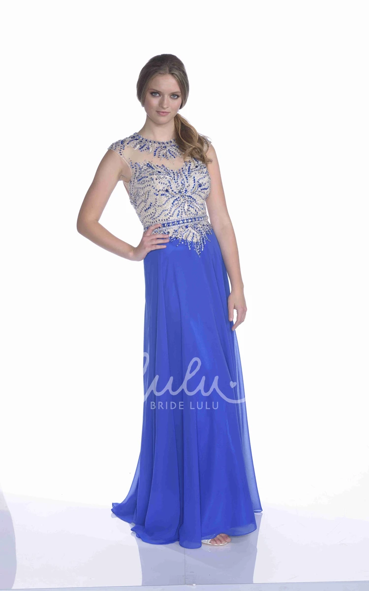 Beaded Cap Sleeve Chiffon Prom Dress with Keyhole Back Elegant Formal Dress