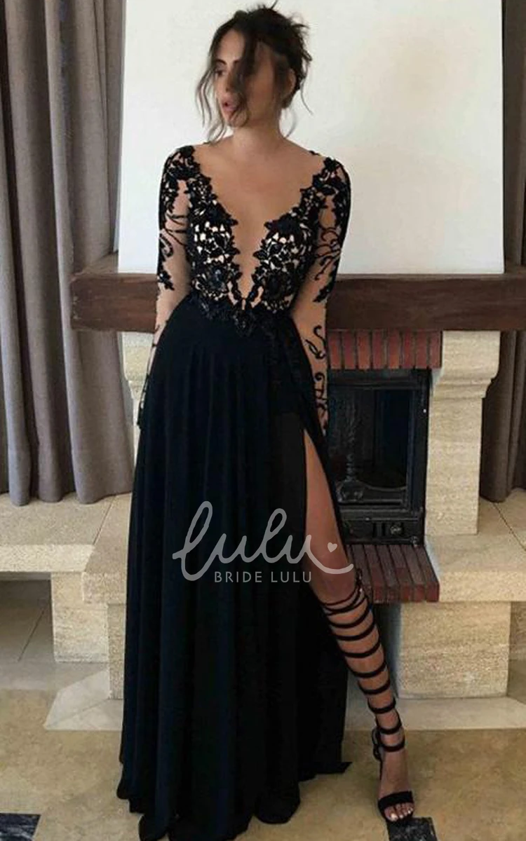 Modern Lace Chiffon Evening Dress with Split Front Sleeves