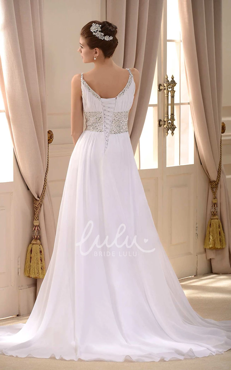 Beaded Spaghetti Strap Chiffon A-line Wedding Dress with Pleats