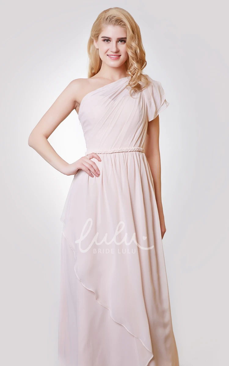 One Shoulder A-line Long Prom Dress with Side Draping and Flowy Chiffon