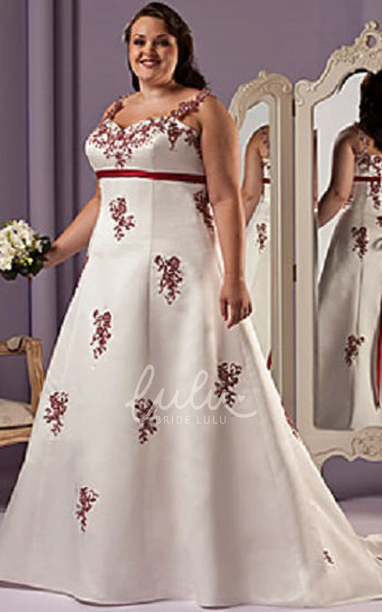 Red Satin A-Line Wedding Dress with Applique and Sash