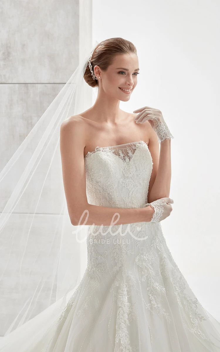 Lace Bodice A-line Wedding Dress with Asymmetrical Ruffles Elegant Wedding Dress