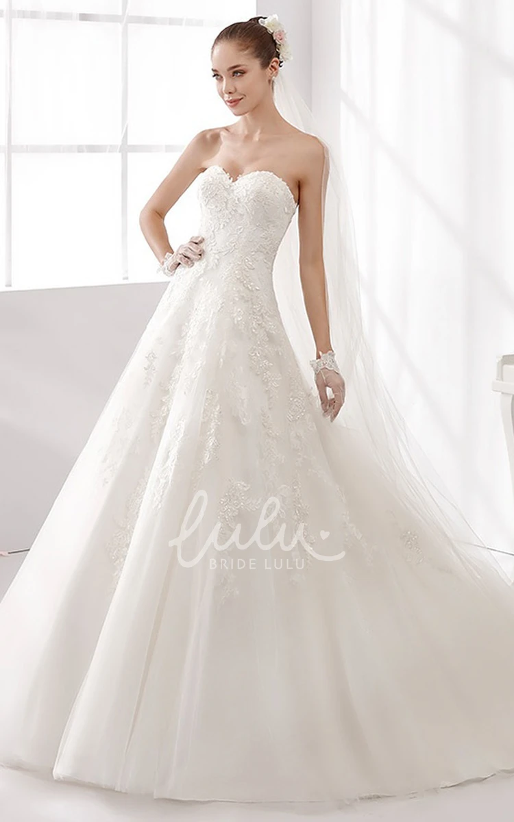 Sweetheart Lace A-Line Wedding Dress with Beaded Appliques and Brush Train