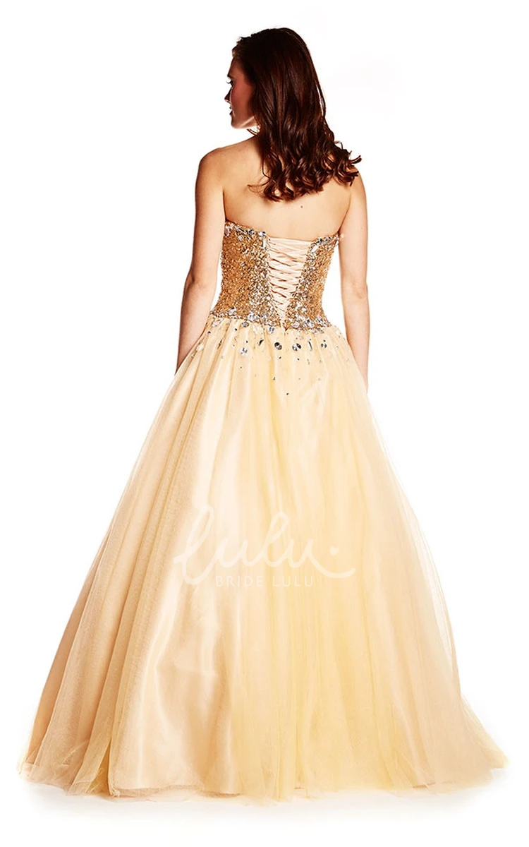 Sweetheart Sequined Tulle Ball Gown Sleeveless Floor-Length Prom Dress with Sparkle