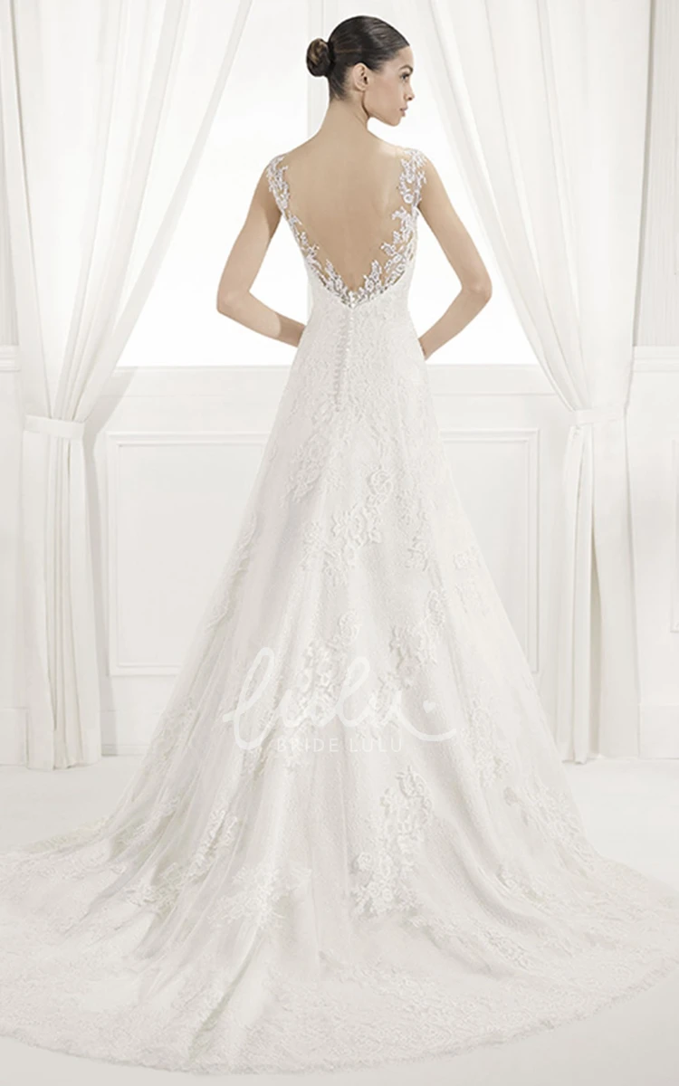 Lace A-Line Wedding Dress with V-Neck and V-Back Illusion