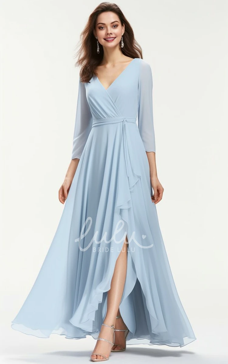 3/4 Length Sleeve Chiffon A-Line Bridesmaid Dress with Split Front Bohemian Elegant Dress