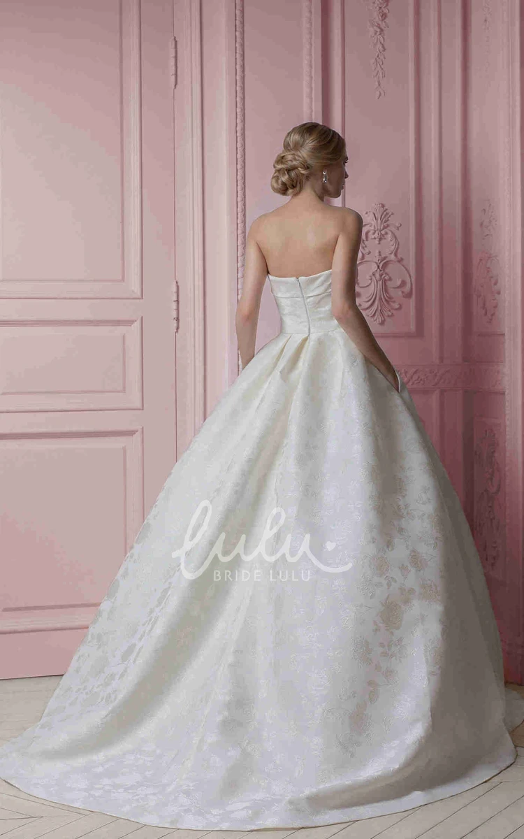 Strapless Maxi Satin Wedding Dress with Embroidery and Bow Classic Wedding Dress for Women