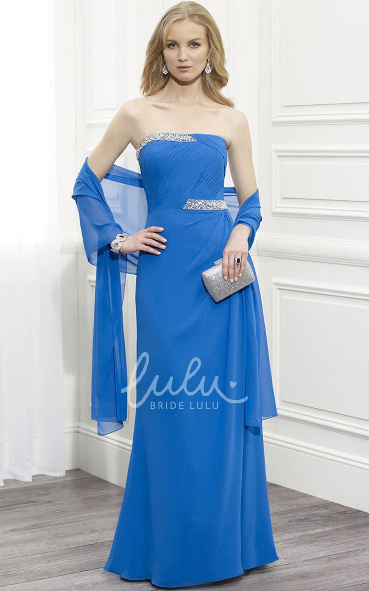 Strapless Ruched Chiffon Mother Of The Bride Dress with Beading and Cape Classy Bridesmaid Dress