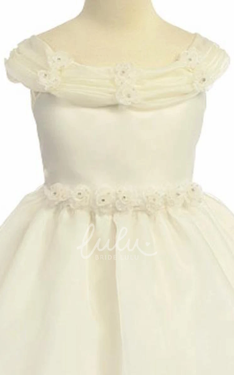 Organza Floral Tea-Length Flower Girl Dress with Tiered Skirt