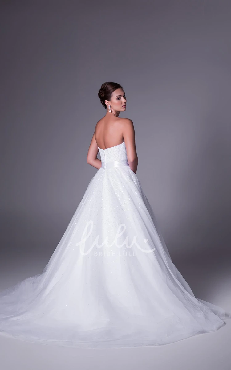 Strapless Beaded Tulle Wedding Dress with Floor-Length Ball Gown and Waist Jewelry