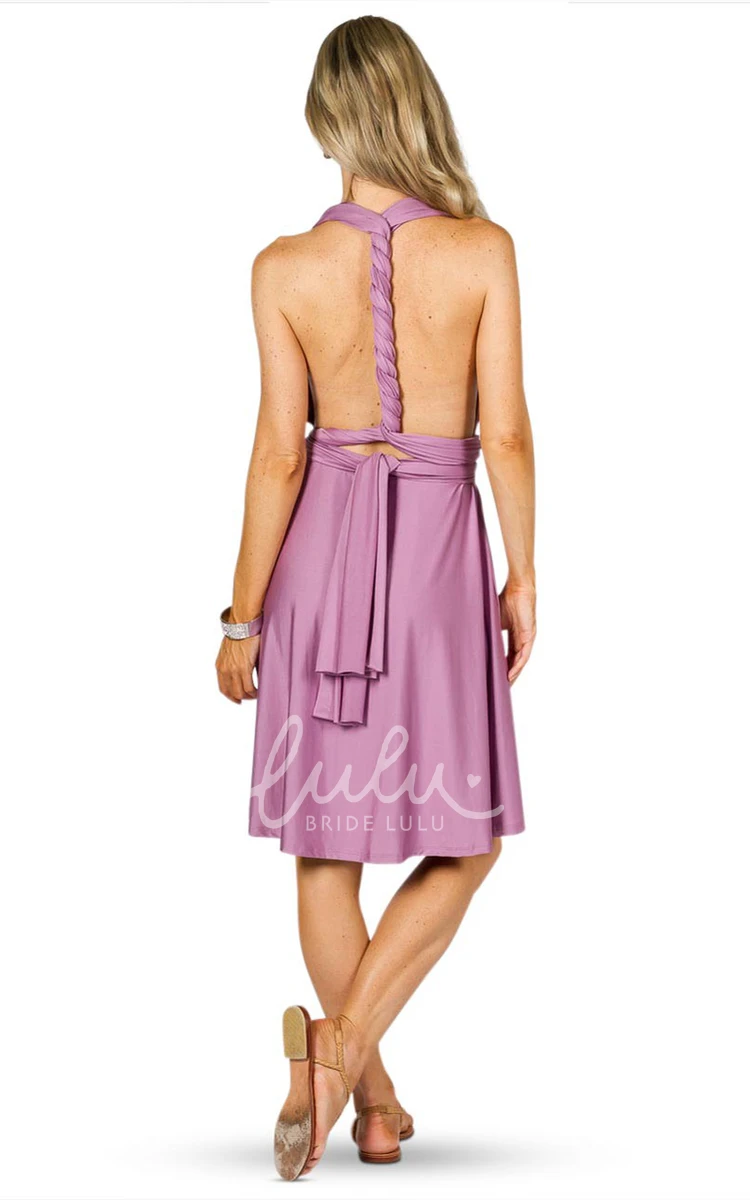 V-Neck Ruched Knee-Length Jersey Bridesmaid Dress with Straps Convertible