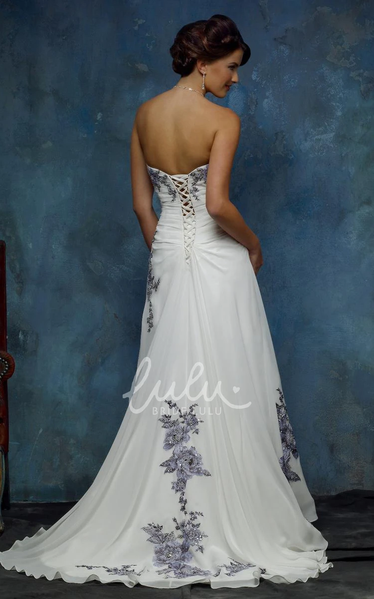 Strapless Chiffon A-Line Wedding Dress with Appliques and Corset Back Modern Wedding Dress