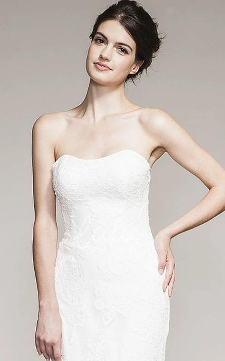 Sleeveless Lace Appliqued Strapless Maxi Wedding Dress