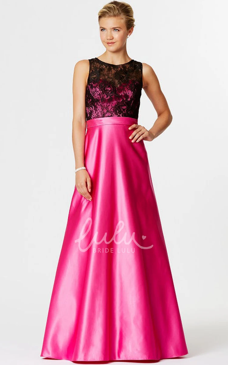 Lace A-Line Bridesmaid Dress Sleeveless Scoop Neck & Illusion Back