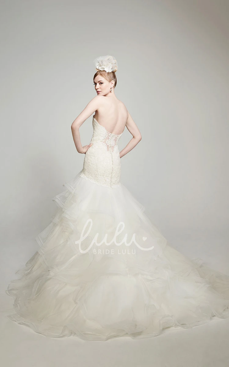 Maxi Lace and Tulle Wedding Dress with Court Train and V-Back Sweetheart Style