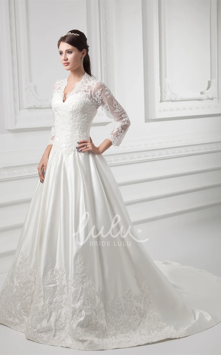 Lace Illusion Sleeve Wedding Dress with Scalloped Neckline