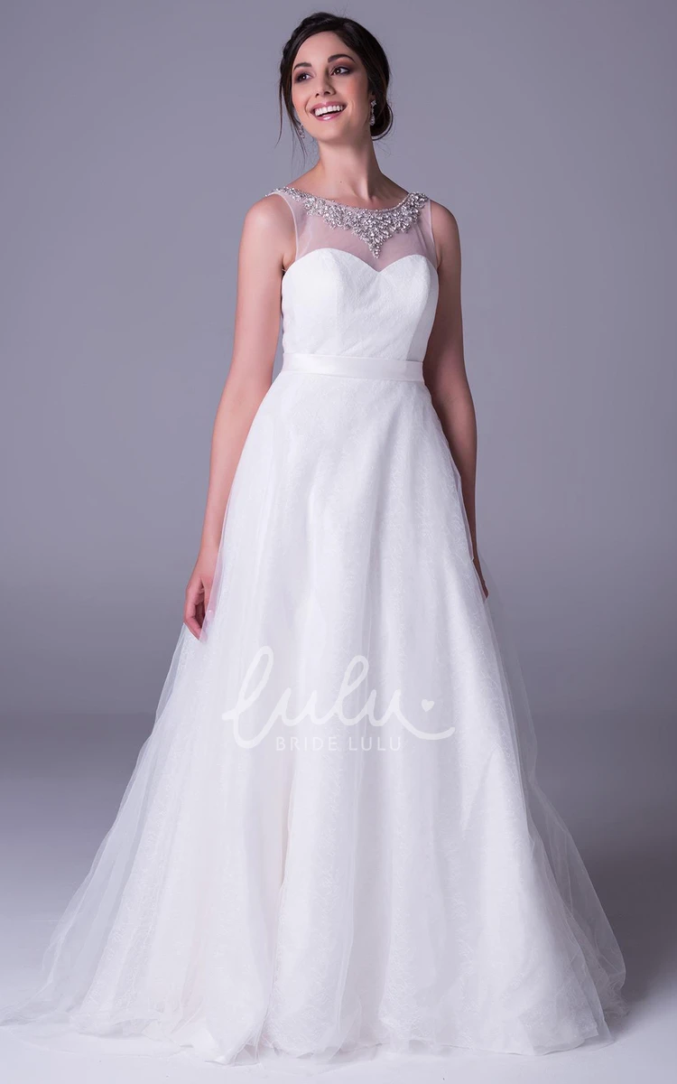 Beaded A-Line Tulle Wedding Dress with Sleeveless Scoop-Neck