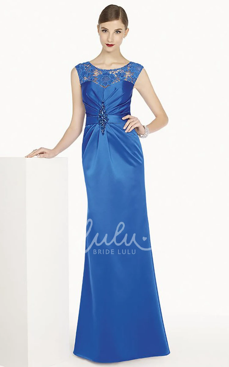 Cap Sleeve Satin Sheath Prom Dress with Scoop Neck and Jacket