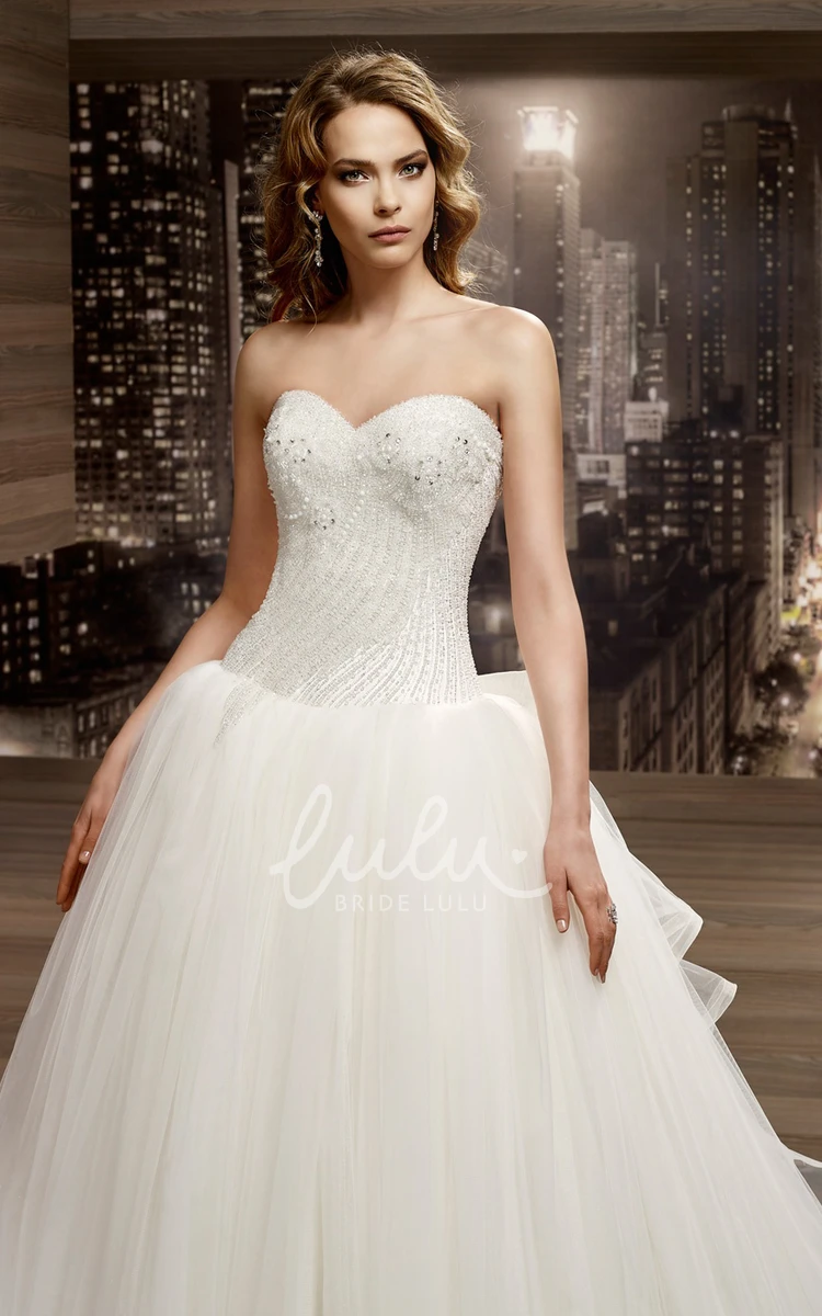 Beaded Sweetheart A-Line Wedding Dress with Back Ruffles Bow