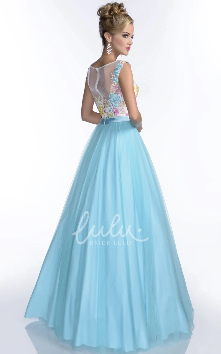 Long Tulle A-Line Prom Dress with Embroidered Bodice and Beadings Long Embroidered Beaded Prom Dress