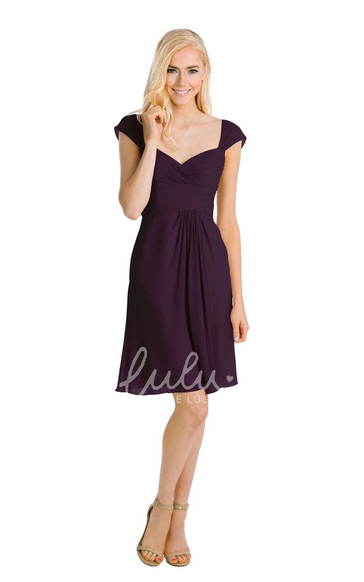 Cap Sleeve Chiffon Bridesmaid Dress with Ruched V-Neck Multi-Color Convertible