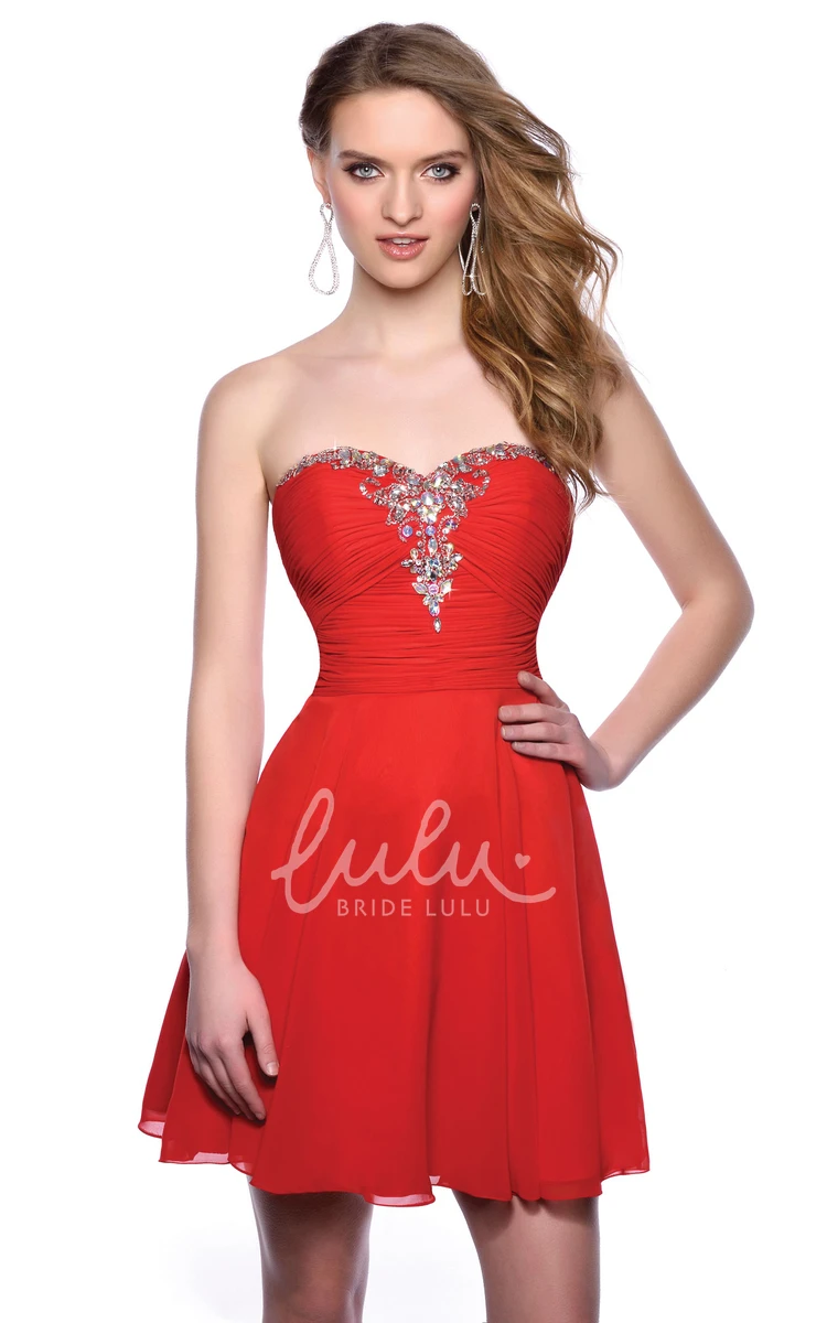 Ruched Bodice A-Line Sweetheart Chiffon Dress with Crystal Detailing Simple Beach Dress