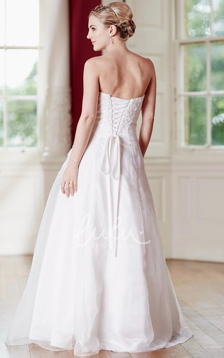 Appliqued A-Line Satin Wedding Dress with Lace-Up Back and Side Draping Floor-Length