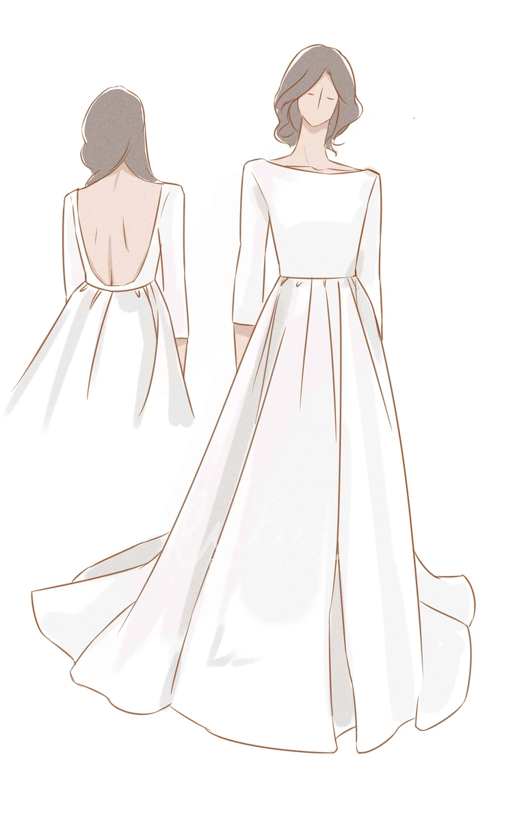 Open Back Long Sleeve Minimalist Wedding Dress