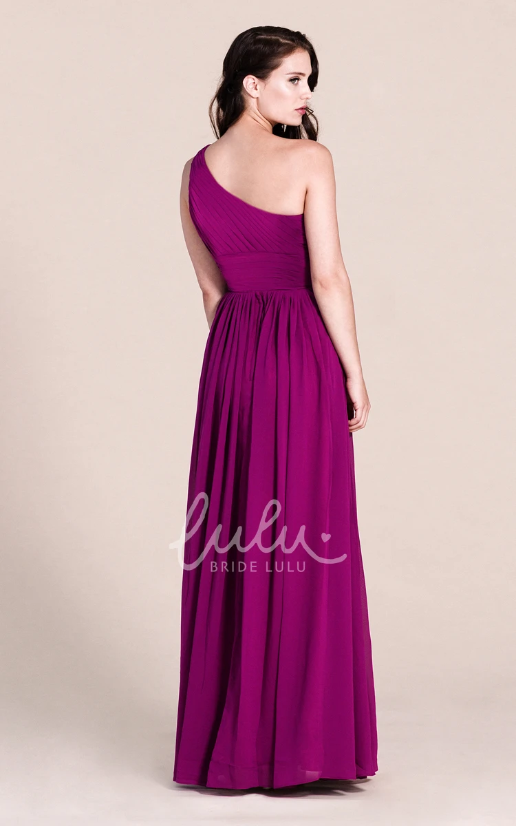 One-Shoulder Chiffon Bridesmaid Dress with Pleats Simple Empire