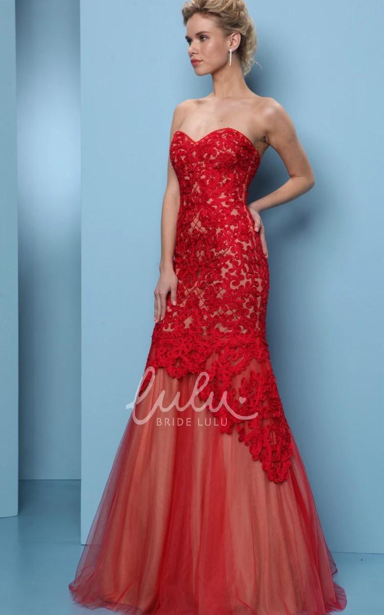 Sweetheart Mermaid Tulle Prom Dress with Appliques Floor-Length