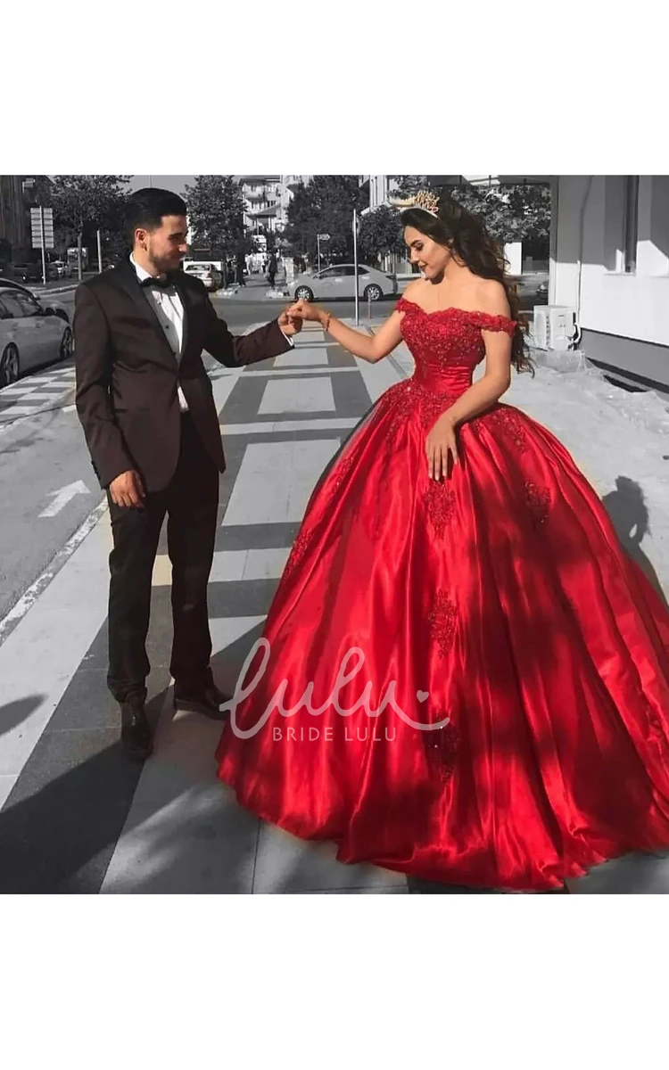 Off-the-shoulder Tulle Ball Gown with Cap Sleeves Formal Dress