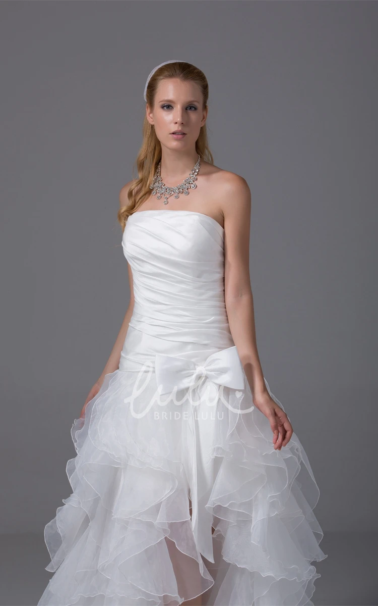 Organza High-Low Prom Dress with Ruffles Strapless Bow Design