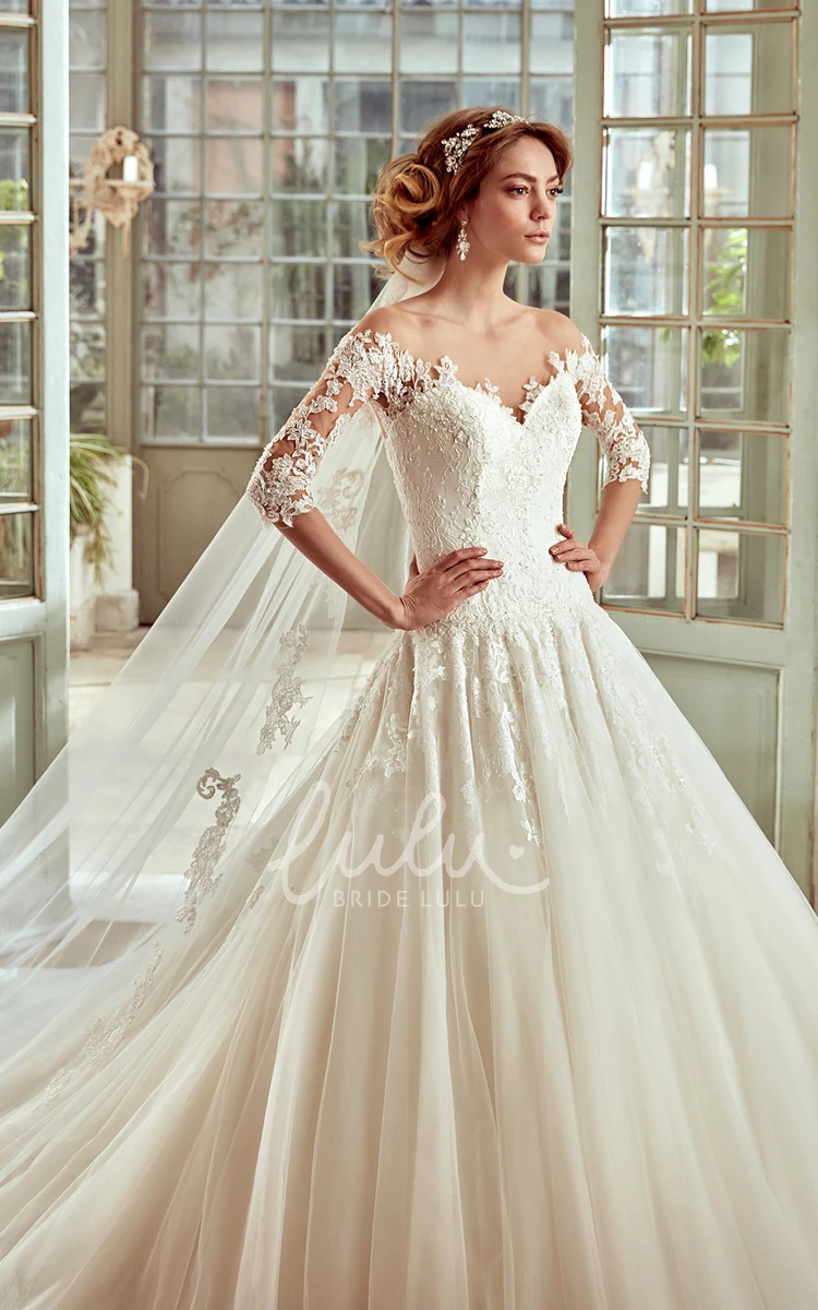 Half Sleeve Sweetheart Tulle Wedding Dress with Pleats and Embellishments