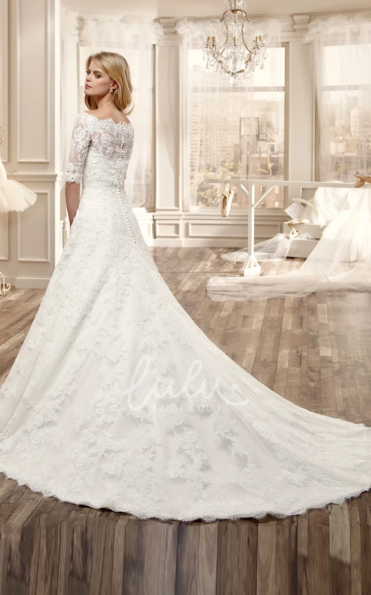 Lace Off-Shoulder Wedding Dress with Appliques and Half Sleeves Elegant Bridal Gown