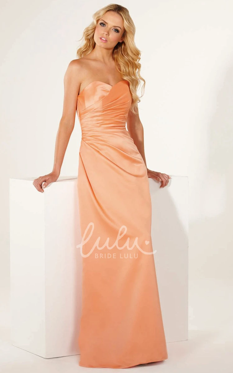 Sleeveless Satin Bridesmaid Dress Sweetheart Side-Draped with Lace-Up