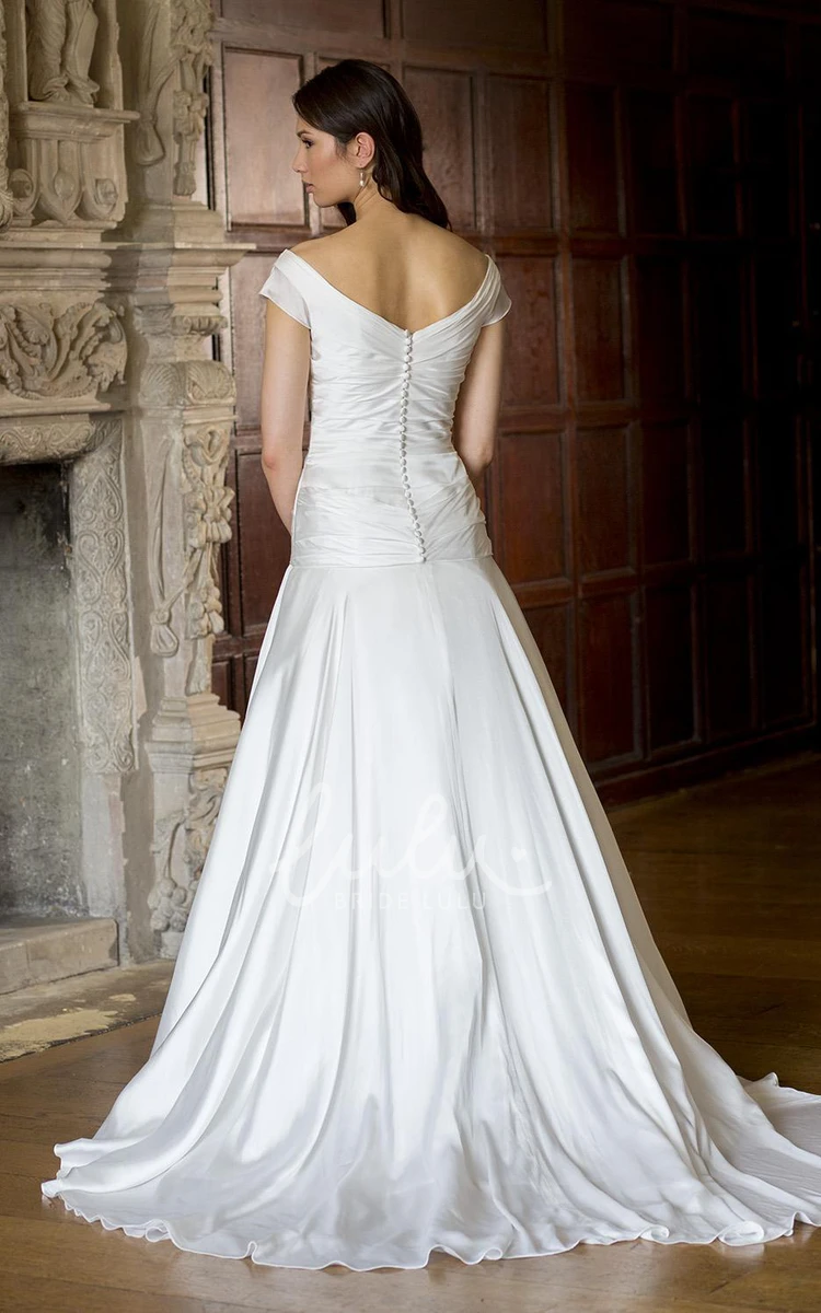 Satin Chiffon Ruched V-Neck Wedding Dress Elegant Bridal Gown