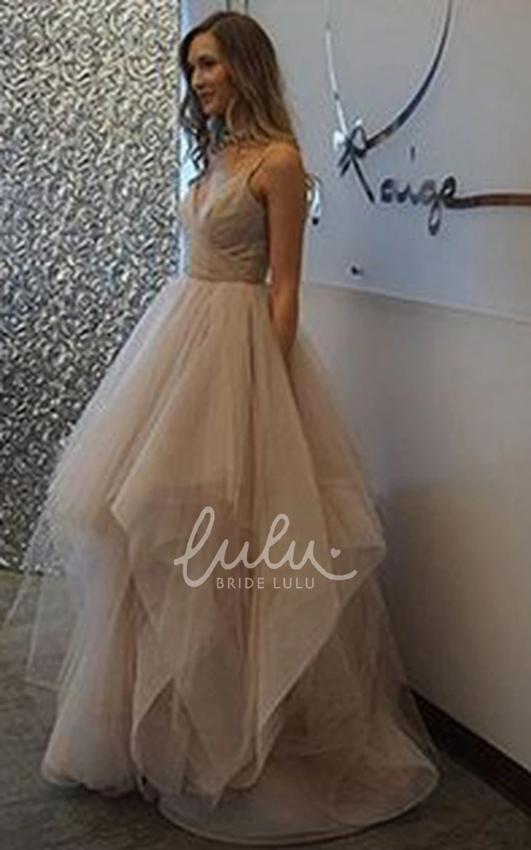 Tulle A-Line Bridesmaid Dress with Sleeveless Design and V-Neck