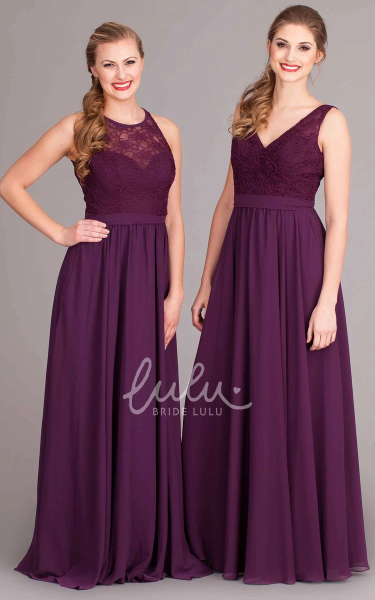 Chiffon Sleeveless Bridesmaid Dress Lace Scoop Neck Style