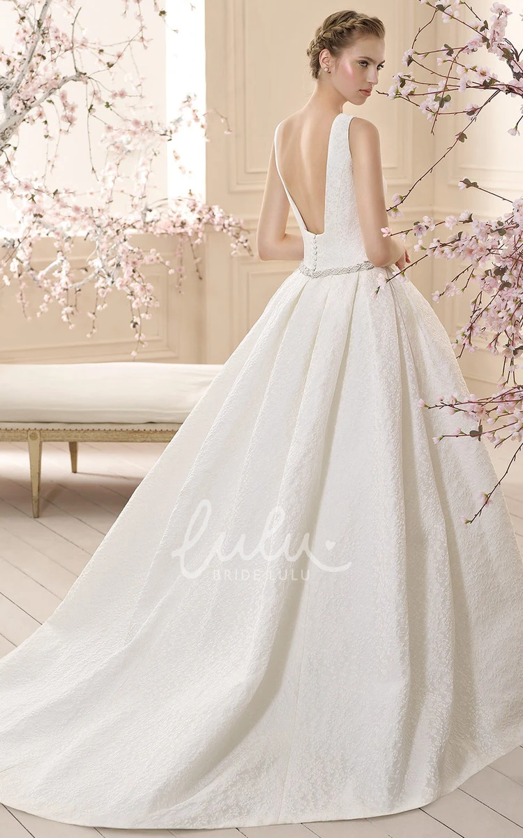 Jeweled Sleeveless Ball Gown Wedding Dress with Embroidery Elegant Bridal Gown