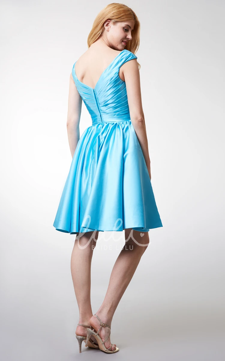 Satin V-Neck Bridesmaid Dress with Cap Sleeves