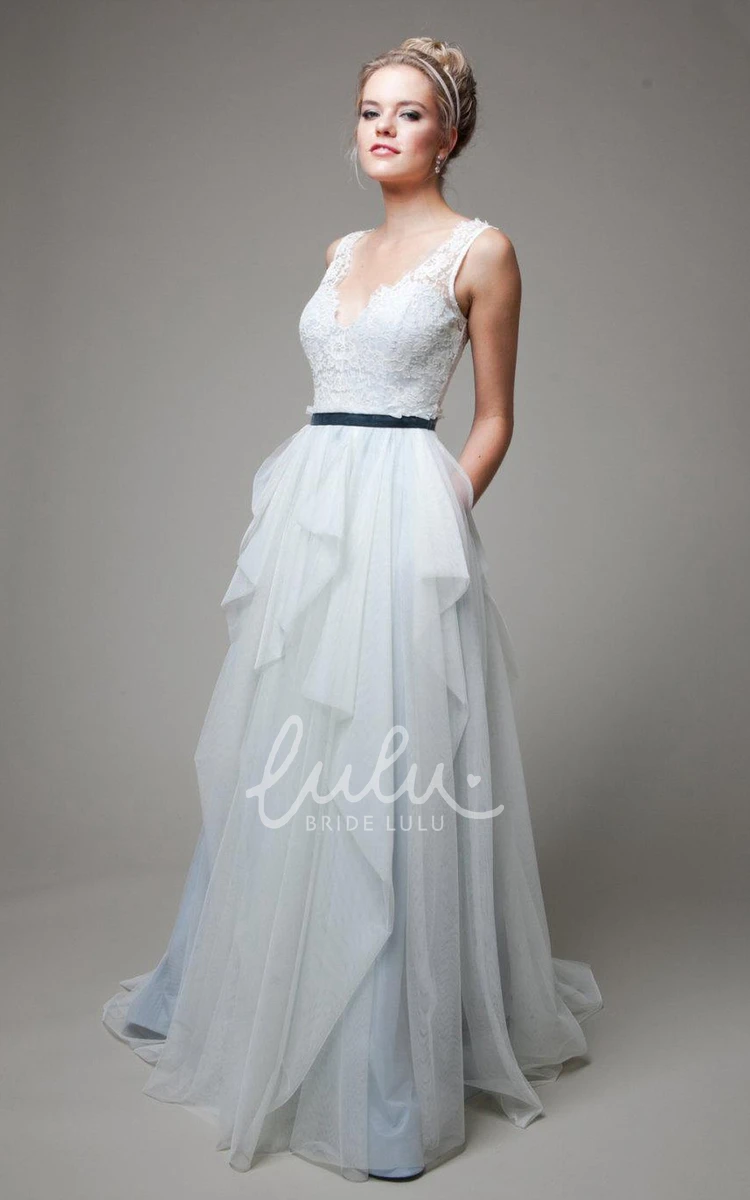 Ruffled Tulle Low-V Back Wedding Dress with Sash